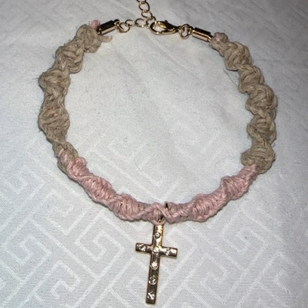 Gold and Pink Cross Pendant Necklace